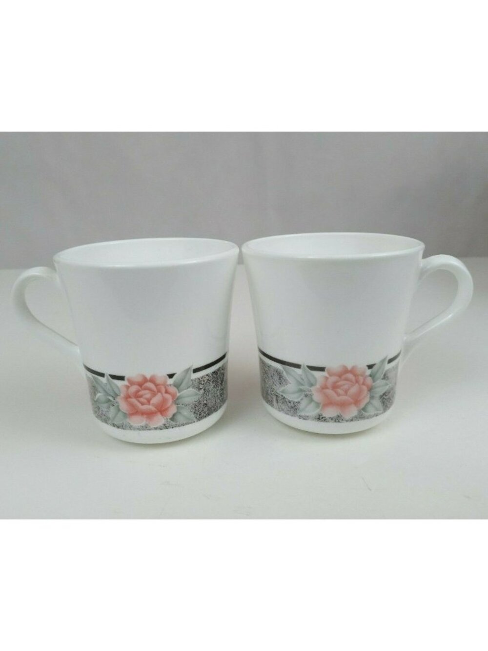 Vtg Corning Corelle Silk Roses Coffee Mug Cup Black Pink Flowers Roses Set of 2